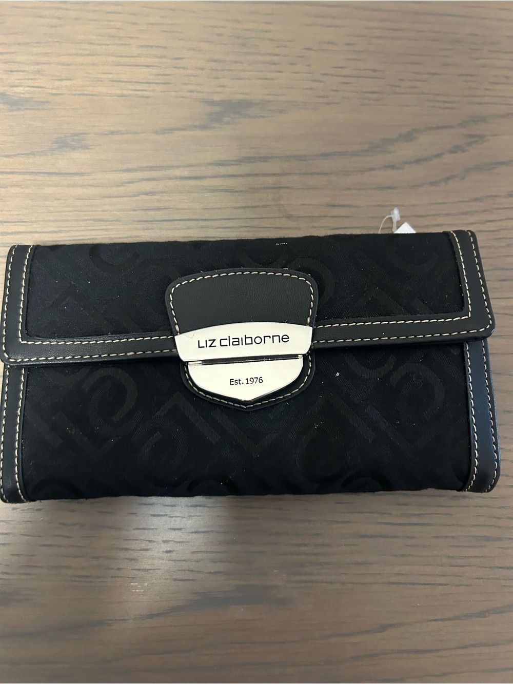 Liz Claiborne Black Wallet with Silver Logo Plate